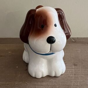 Dog Puppy Bank Dept. 56 Hand Painted W/Bone On His Back  And Stopper